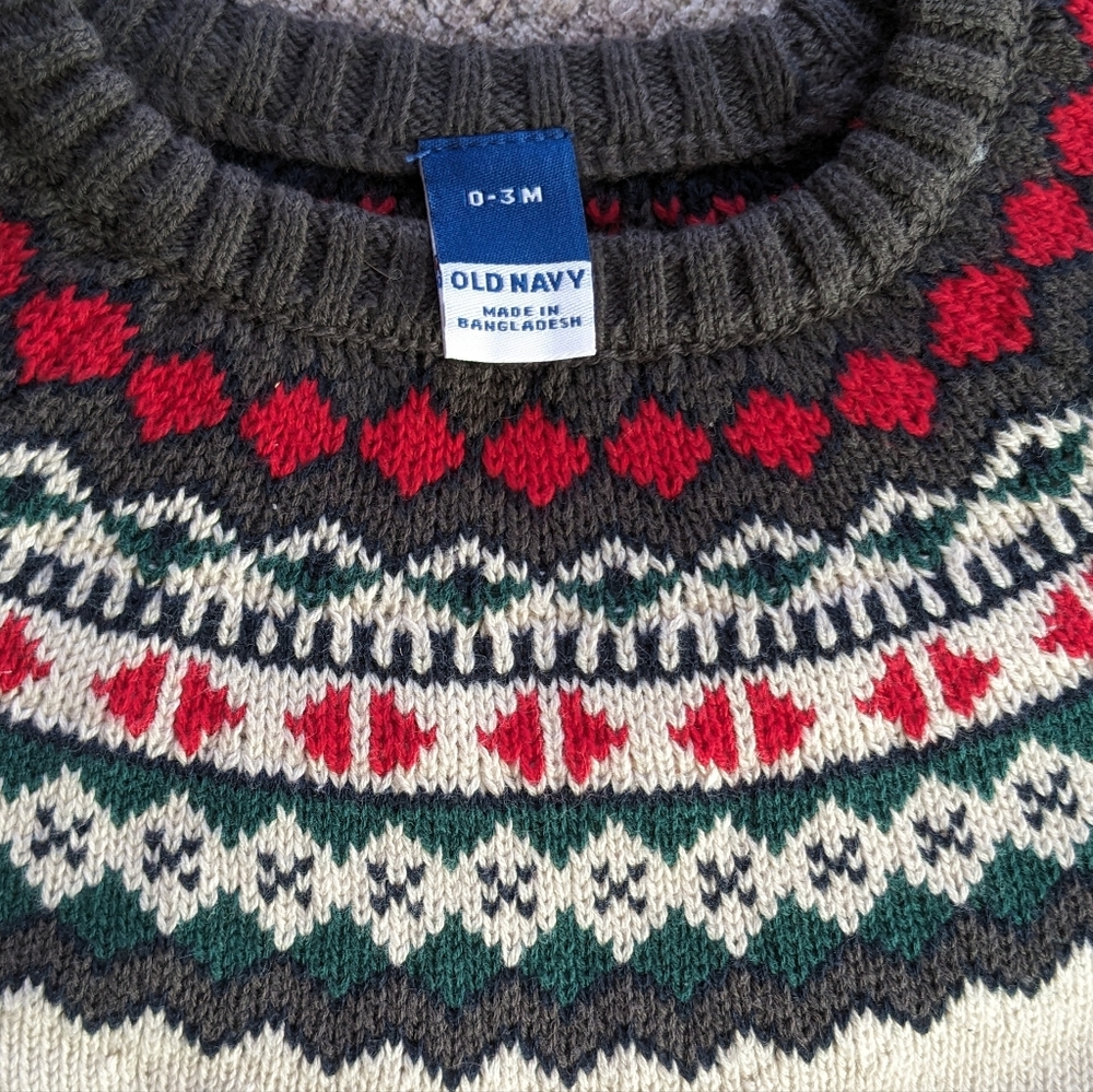 NWT Old Navy Knit Winter Set for Baby - cream red brown green - Picture 2 of 7